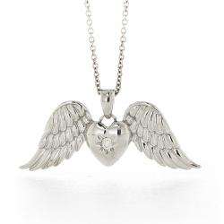 Sterling Silver White Diamond Angel Wings Necklace  Overstock
