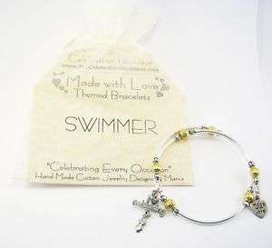 Swim, Swimmer Theme Charm Bracelet, Handmade  