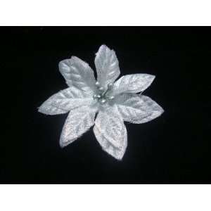    NEW Small Silver Poinsettia Hair Flower Clip, Limited. Beauty