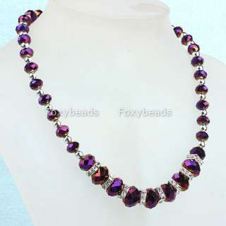 19L Purple Facet Crystal Glass Gradual Beads Necklace  