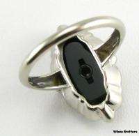 ONYX RING Oval Solitaire 10k White Gold Diamond Accent  