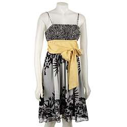 Max & Cleo Crepe Floral Print Dress w/ Yellow Sash  Overstock