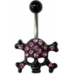 Black Plated and Crystal Encrusted Skull Navel Ring  Overstock