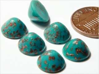 CZECH VTG TURQUOISE GOLD GLASS CABOCHONS 10 mm (6) DOME  