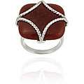 Glitzy Rocks Sterling Silver Square Red Jade Braided Design Ring 