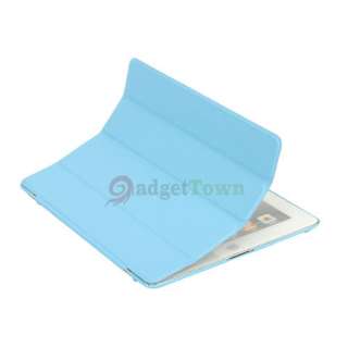 Slim Magnetic Leather Smart Cover + Hard Back Case for iPad 2 Blue 