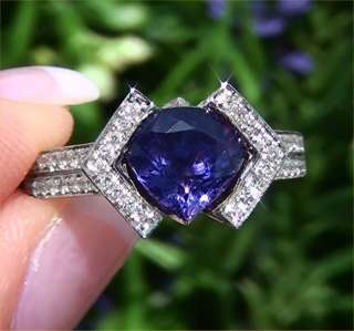 GIA Certified 3.51 ct Natural Purple Sapphire Diamond Engagement Ring 
