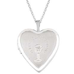 Sterling Silver Embossed Communion Cup Heart Locket Necklace 