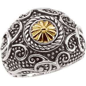   Silver & 14K Yellow Gold Ring 2 Tone Metal Fashion Ring: Jewelry