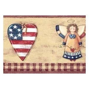  Wallpaper Border Country Hearts, Stars & Angels with Red 