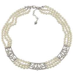 Carolee Crystal and Faux White Pearl Collar Necklace  Overstock