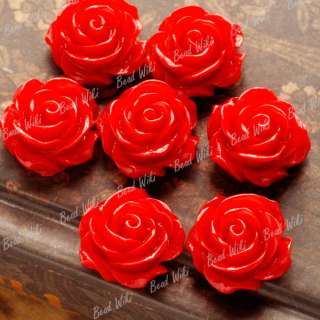 15 Red Resin Love Flower ROSE Vintage Flatback Cabochon Bead 14.5x14.5 