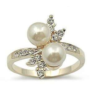  PEARL RING   Two Tone Faux Pearl & CZ Ring Jewelry