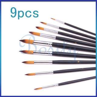 Artists Paint Brush Set Round Pointed Tip Nylon Hair Watercolor 
