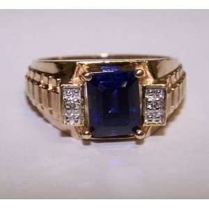    Mens 10k Yellow Gold Sapphire & Diamond Ring 