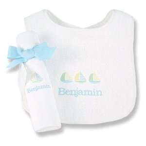  personalized pastel sailor bib & burp cloth set: Baby