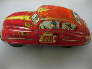 Vintage Marx Tin Toy Litho Friction Fire Dept Chief Car  