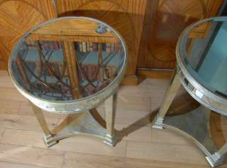 Pair Round Top Art Deco Mirrored Side Tables  