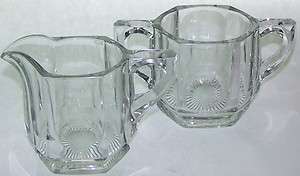 Vintage Thick Clear Glass Creamer & Duel Handle Sugar Bowl  