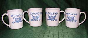 Corning Corelle Blue Hearts Set of Four Mugs/Cups  