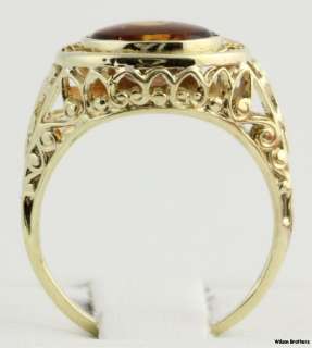 1910 1920 CITRINE RING Oval Solitaire Filigree 1.25ct 14k Yellow 
