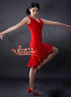   Latin salsa tango Ballroom Dance Dress #S8022 lace Dress Red  