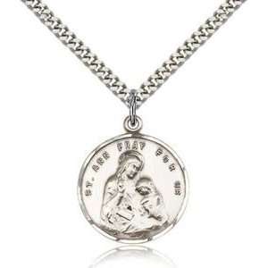   Sterling Silver Round St. Saint Anne Medal Pendant Necklace: Jewelry