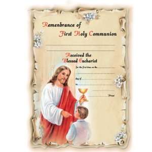  100 First Communion Boy Certificates: 7 x 10.5, Die Cut 