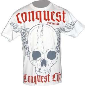  Conquest Life Skull Wings White T Shirt (SizeL) Sports 
