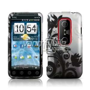  HTC EVO 3D (Sprint)   Silver/Black Floral Design Hard 2 Pc 