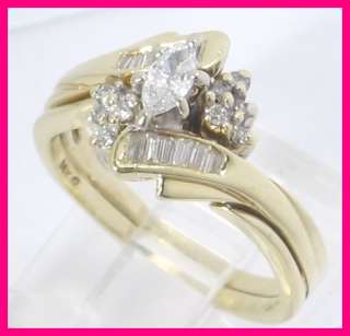 14k Yellow Gold Marquise, Round & Baguette Cut Diamond Wedding Ring 