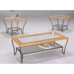 End/Side Occasional Tables Set in Country Mixed Wood and Wrought Iron 