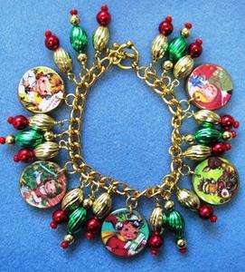   Christmas Charm Recycled Art Bracelet Handmade Kitsch Vintage Kids 2C