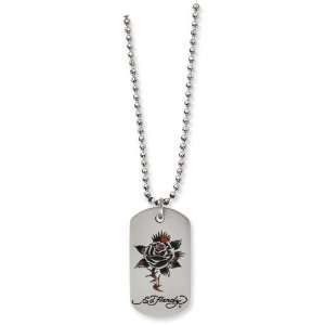 Stainless Steel Ed Hardy Thorny Rose Dog Tag Painted Necklace EHF118