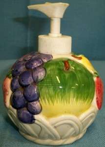 Otagiri Japan Embossed Fruit Basket Soap Lotion Dispenser White Wicker 