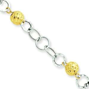  14 Karat Gold Two tone Bead Bracelet 7.25 inches: Jewelry