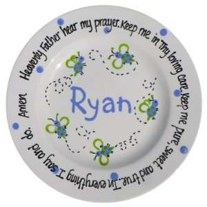   Blue Bumble Bee Hand Painted Personalized Prayer Plate: Home & Kitchen