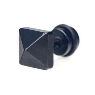 Pair of Mens Earring Ear Studs Black Stainless Steel Pyramid Shaped