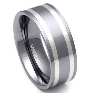 Titanium Kay Tungsten Carbide Silver Inlay Wedding Band Ring Size 5 14