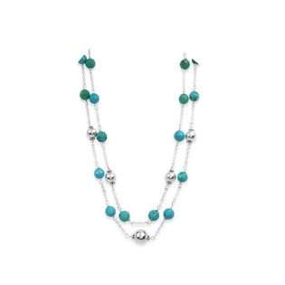  16 Inch Triple Strand Coin Pearl And Created Turquoise Bead Necklace 