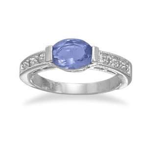   Oval Tanzanite And Clear Cz Band. (Finger Size 9). 100% Satisfaction