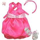   Doll Clothes Pink Bubble Dress, Headband, Shoes Hair Bow Fits American