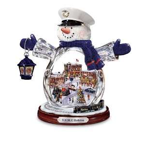  USMC Tabletop Crystal Snowman Figurine by The Bradford 