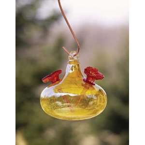  The Crackle Hummingbird Feeder   Hand blown Glass, Bright 