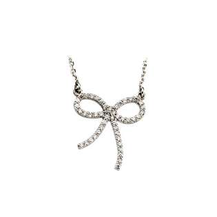 14K White Gold 1/4 ct. Diamond Bow Necklace   16  Katarina Jewelry 