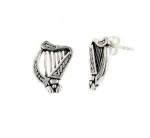 Sterling Silver Braided Irish Celtic Harp Post Earrings  
