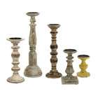   Home Furnishings Set of 5 Rustic Finish Wood Pillar Candle Holders 19