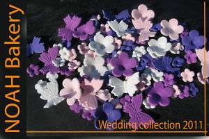 Plush Purple Flowers & Butterflies Set edible cake&cupcake topper (4 