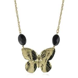 Privileged NYC Onyx Quartz Gold plated Butterfly Rope Chain Necklace 