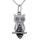 Joolwe Sterling Silver and Marcasite Owl Pendant